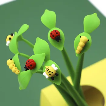 

48 pcs/lot Creative Insect Sprout Gel Pen Cute 0.5mm black ink Neutral Pen School writing Supplies Promotional Gift