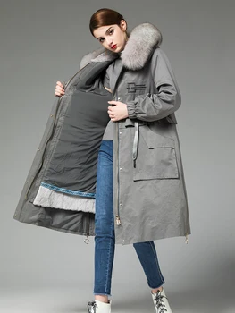 Kaufen Fur Real Parka Frauen Kleidung 2020 NatĂŒrliche Kaninchen Pelz Liner Langen Mantel Winter Jacke Frauen Fuchs Pelz Kragen Warme Parkas MEIN S