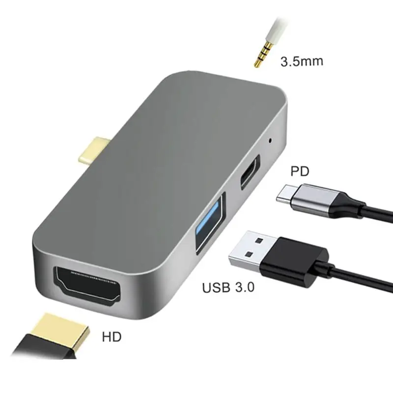 Высококачественный алюминиевый сплав USB концентратор переходник разветвитель с TYPE C зарядка PD 4K HDMI USB 3,0 3,5 мм наушники