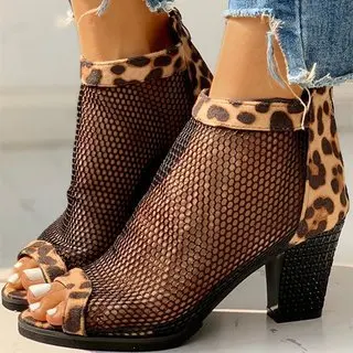 

Sandals Ladies Summer New 2020 Sandals Fish Mouth Mesh Thick Heel Sexy Hollow Shoes Increased Leather Stitching Women's Shoes