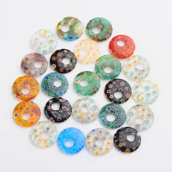 

10pcs Mixed Color Oval Flat Round Handmade Millefiori Glass Pendantsfor jewelry making DIY Decorate F70