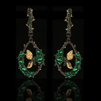 

NPKDS Luxurious Wheat Earrings Long Water Drop Green Zircon Micro-set Super Flash Two-tone Earrings Dress Accessories