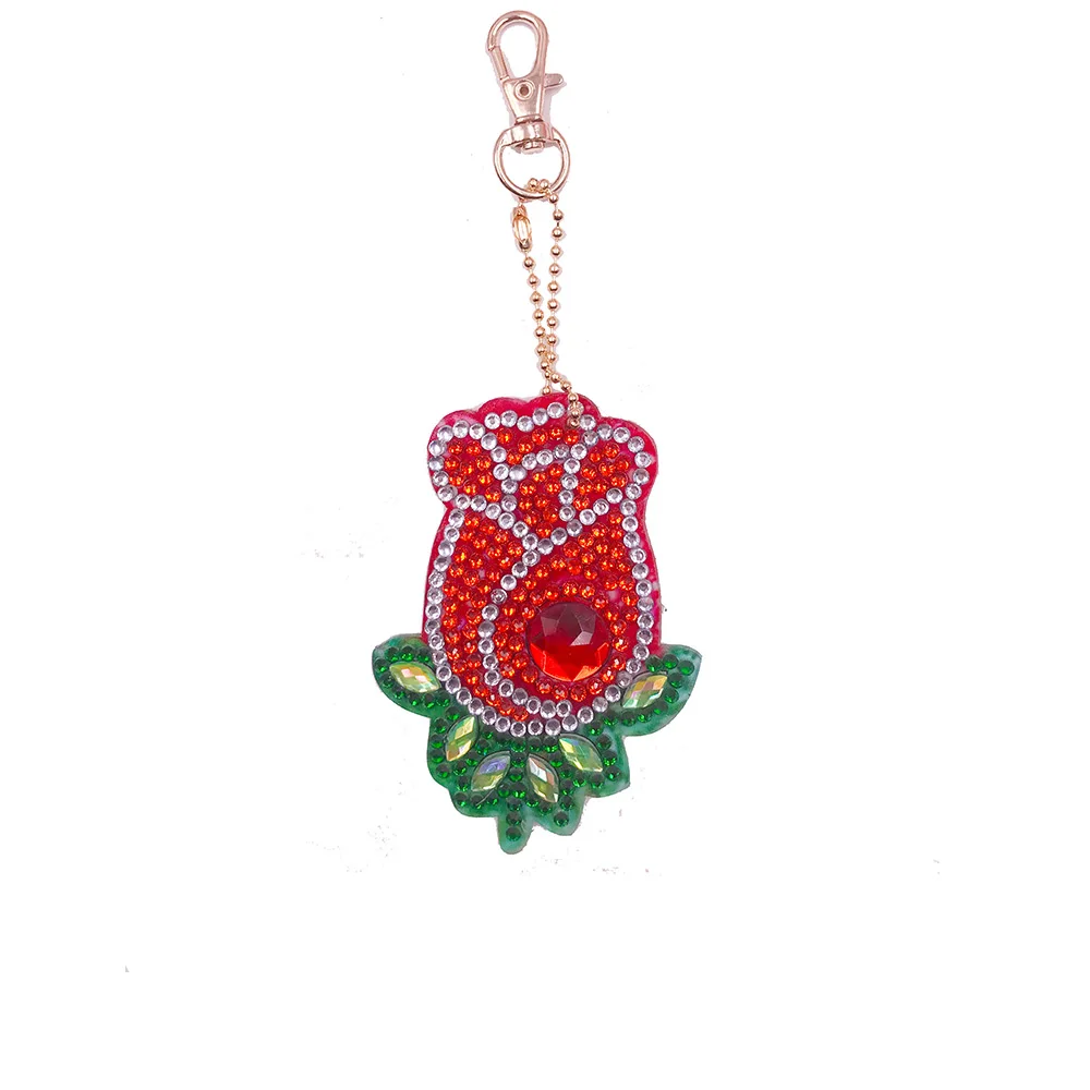 4Pcs DIY Rose Diamond Painting Keychain Full Drill Love Bag Hanging Ornaments Special Shaped Diamond Embroidery Cross Stitch