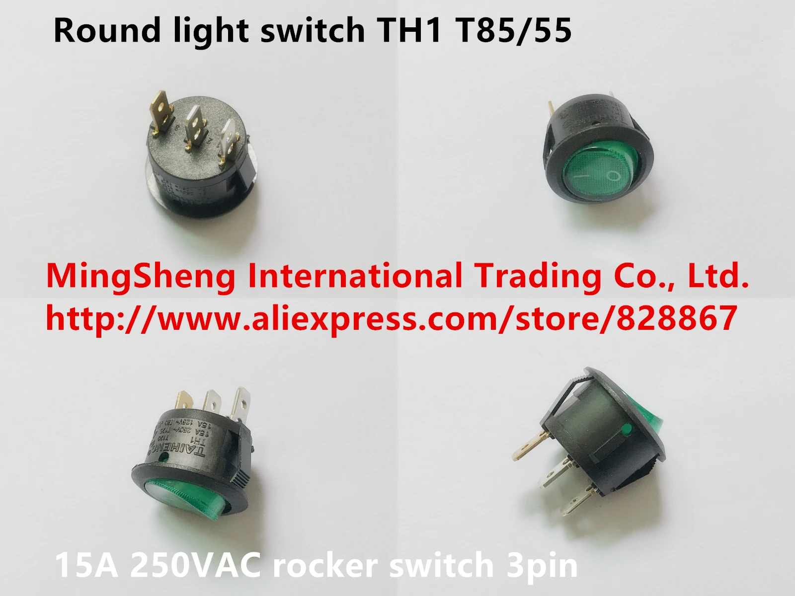 Original new 100% round light switch TH1 T85/55 15A 250VAC rocker switch 3pin red green button light switch with remote