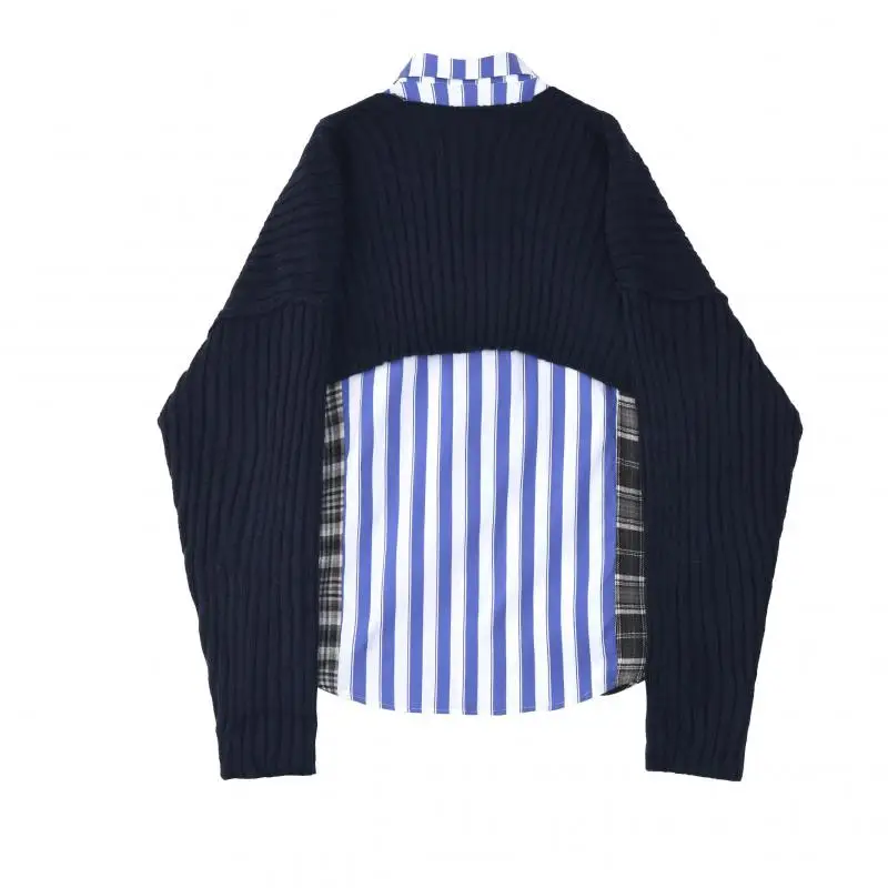 Getspring Women Shirt Knitting Patchwork Stripe