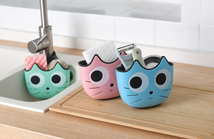 KitchenAce PP Kitty Sponge Holder Kitchen Bathroom Sink Brush Scrubber Soap Storage Rack Kitchen Storage&Organize Gadgets&Tools