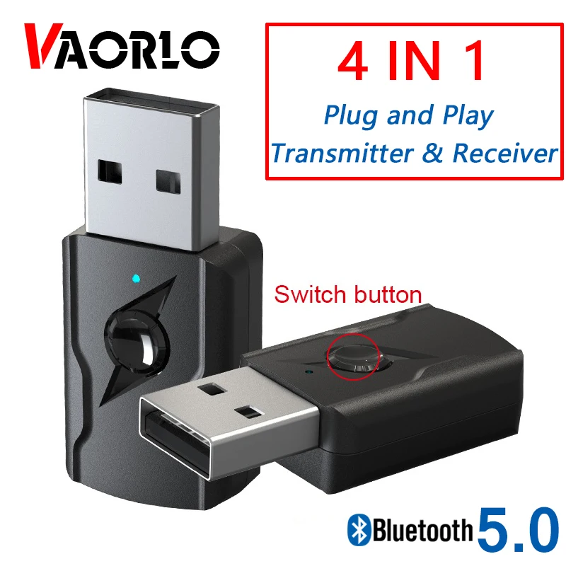 

VAORLO USB Bluetooth Adapter 3.5mm AUX Jack Audio 4 IN 1 Wireless Bluetooth Receiver Transmitter For TV Carkit PC Stereo Dongle