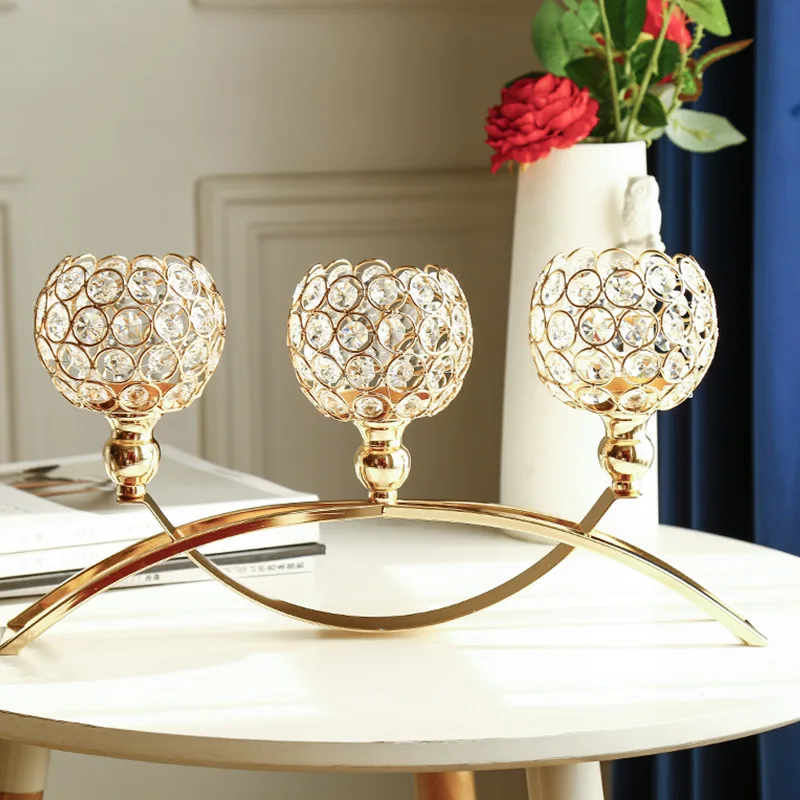 Romantic Wedding Candlestick Golden Metal Hollow Glass Candle Holders