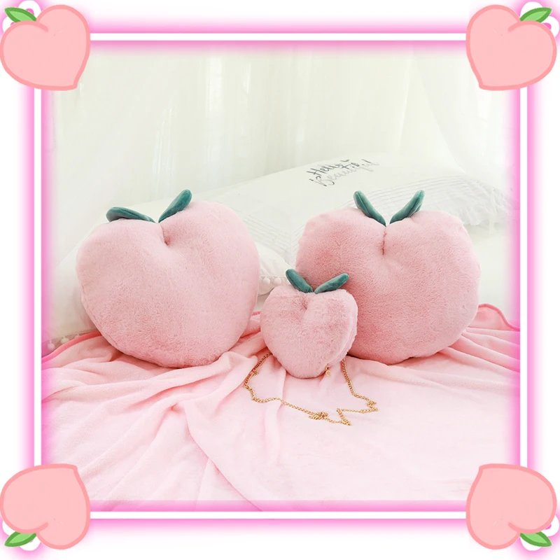 

Korean Teen Girls Pink Party Plush Peach Heart Handbag Women's Cartoon Furry Shoulder Bags Messenger Chain Bags Cushion Blanket