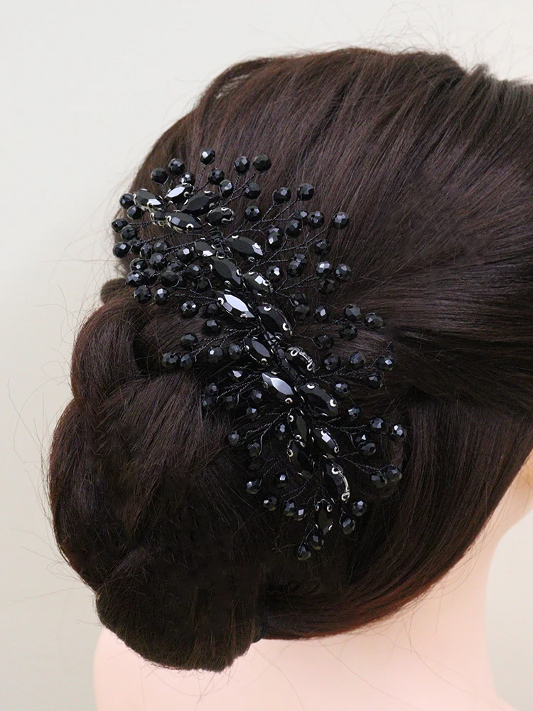 Bridal Black Hair Accessories Crystal Rhinestone Headbands Handmade Trendy Party Head Jewelry Tiaras Wedding Hair Comb for Bride