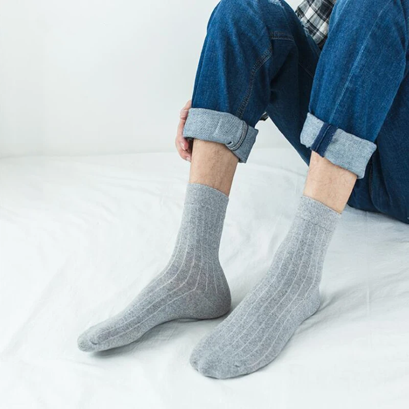 5 пар полосатых мужских носков, однотонные длинные хлопковые носки, мужские деловые повседневные носки, Calcetines Hombre