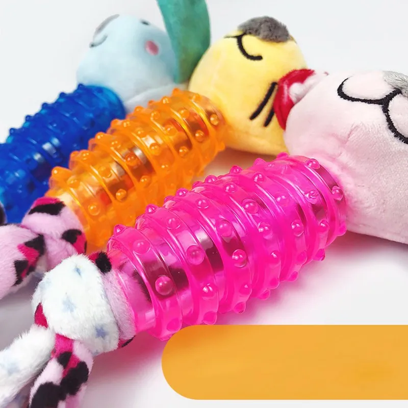 Плюшевая мультяшная кукла для животных, игрушка для собак с резиновым корпусом, молярная палочка для собак, Интерактивная жевательная игрушка для домашней собаки, молярная жевательная игрушка