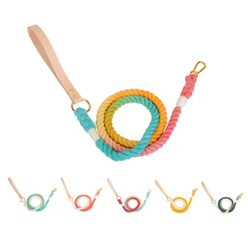 

Colorful Gradient Cotton Rope With Metal Live And Leather Belt Is Suitable For Leading Pet Cats And Dogs To Walk And Trot