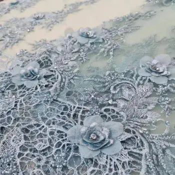 

Beautiful dress fabric handmade beads embroidery mesh French African lace embroidery Nigeria lace fabric evening dress skirt 5 y