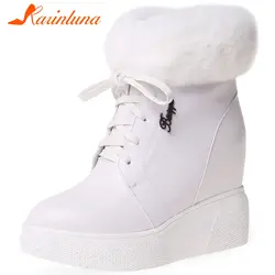 Karinluna/Новое поступление, зимняя обувь из натуральной коровьей кожи на меху, большие размеры 32-40 женские ботинки ботильоны на высоком