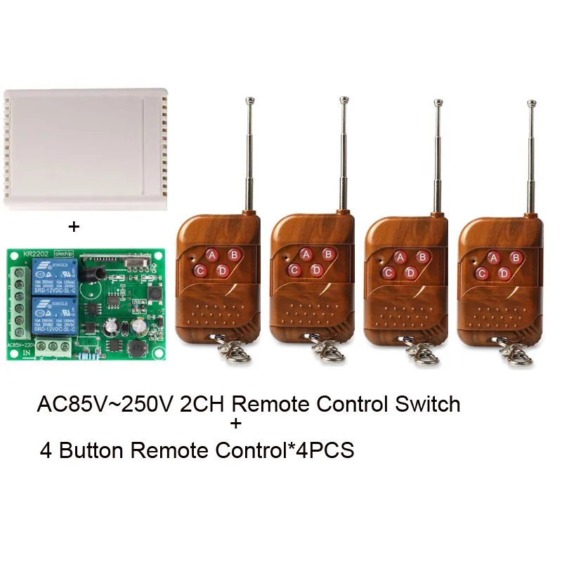 1 Receiver 4 RC 433 МГц универсальный пульт дистанционного управления для ворот гаража AC 110 В 220 В 2CH релейный модуль приемника и 4 кнопки дистанционного управления ler RF переключатель - Цвет: 1 Receiver 4 RC