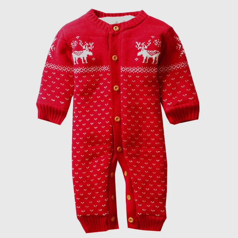 Рождественские комбинезоны для малышей, зимние комбинезоны для маленьких девочек, одежда для новорожденных, теплый флисовый Вязаный комбинезон, moose