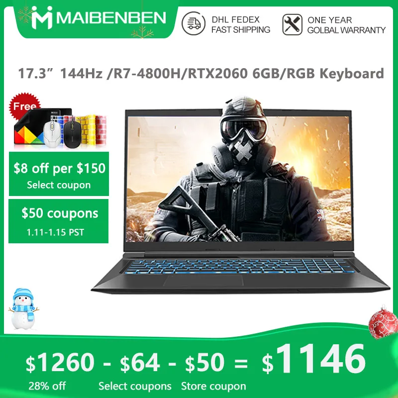 Новое поступление игровой ноутбук MAIBENBEN P748 [экран ADS 17 3 дюйма 144 Гц/AMD Ryzen7 4800H/ RTX 2060 6