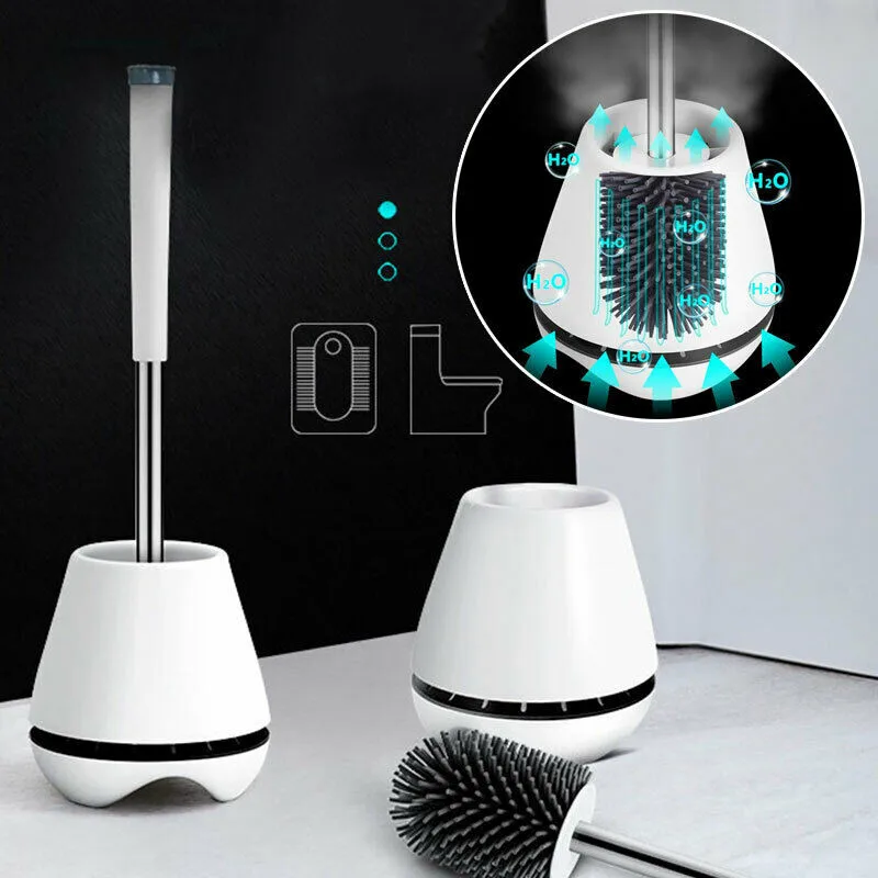 

Toilet Brush Silicone Soft Bristle Holder Bathroom Lavatory Cleaning Brush Tool Set