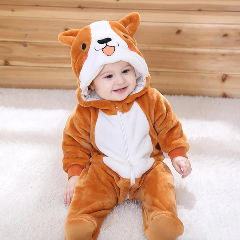 Baby Bodysuits comfotable Hot Kawaii Baby Corgi Dog Animal Pajamas Long Sleeve Cute Anime Rompers Hooded Boys Girls Fantasia Warm Cotton Jumpsuit Clothes carters baby bodysuits	