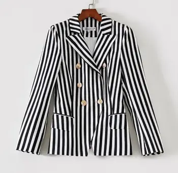 

Women sexy black striped jacket double breasted gold color buttons jackets 2019 autumn winter