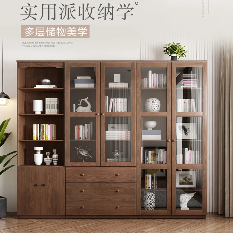 Modern Minimalist Home Bookcase Large Bookcase With Glass Door Combination Locker Solid Wood Bookshelf Magazine Racks Aliexpress