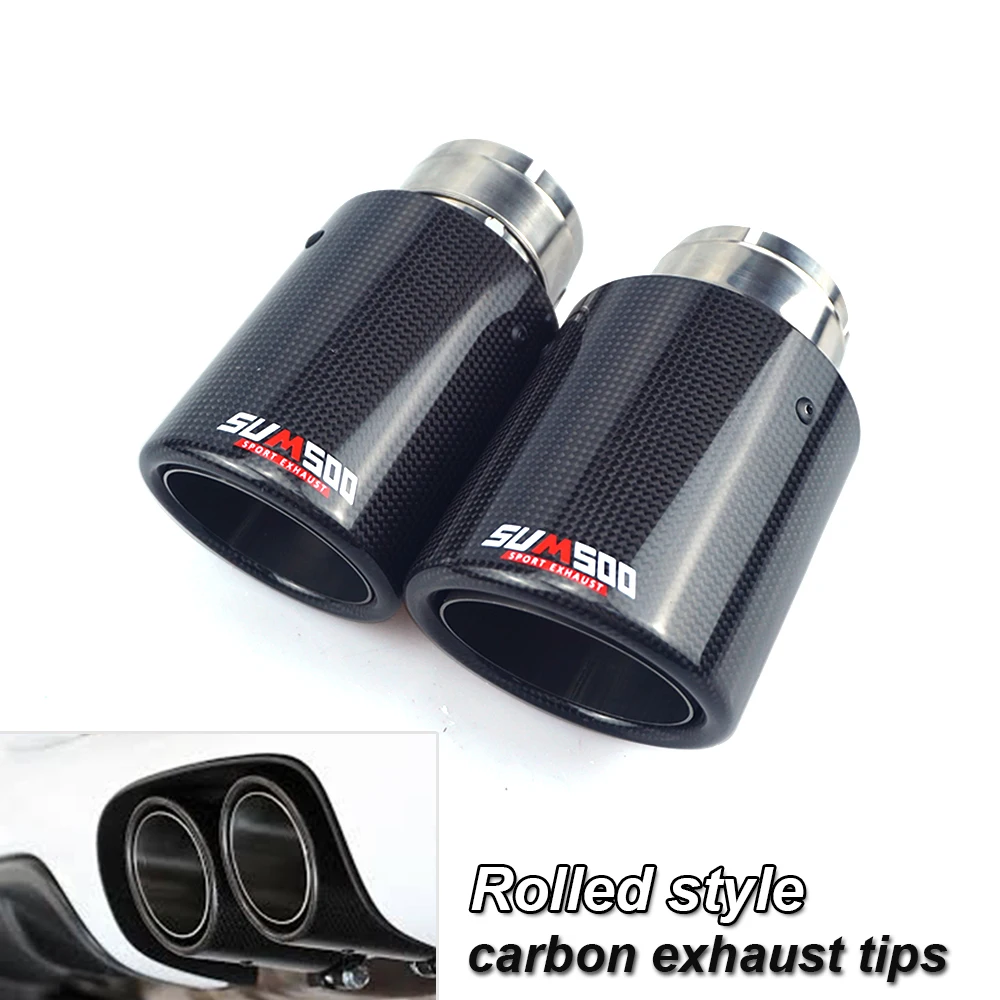 

SUMSOO 1piece for car exhaust pipe modified curling style glossy carbon fiber tail Ttips universal muffler exhaust pipe tip
