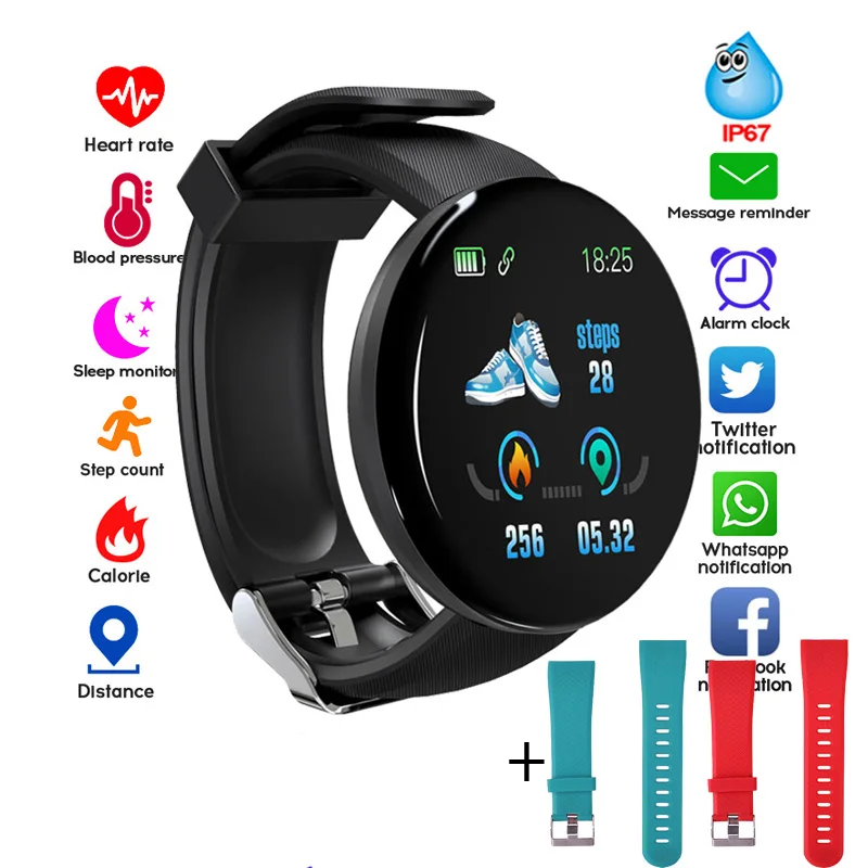 

New Sports Clock D18 Bluetooth Smart Watch Men Women Blood Pressure Round Smartwatch Women Sport Tracker For Android Ios reloj