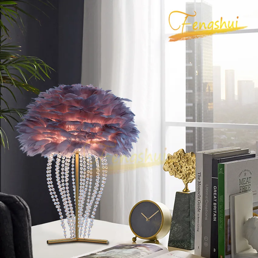 

Nordic LED Feather Decorative Crystal Table Lamp Modern Table Lamps Warm Bedside Table Light Living Room Study Interior Fixtures