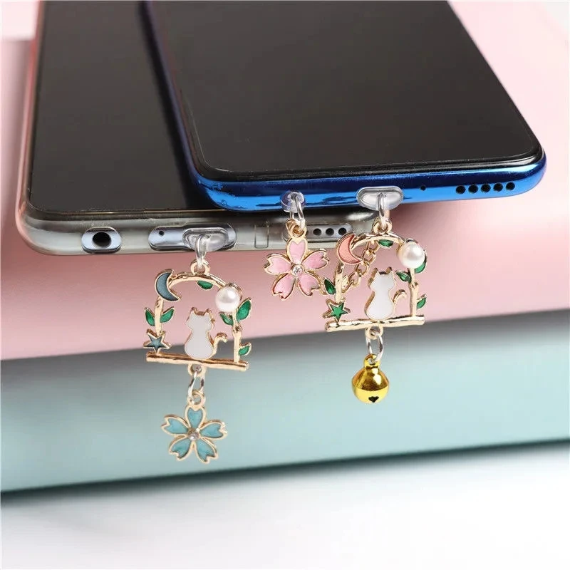 Charge Port Plug Cute Dust Charm Cat 3.5mm Headphone Anti Kawaii Phone Earphone Jack Cap Anime For iPhone |