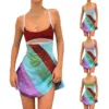 Womens Sexy Bodycon Print Semi-Sheer Sheath Mini Dress Sleeveless Backless Y2K E-Girl Party Streetwear 1