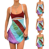 Womens Sexy Bodycon Print Semi-Sheer Sheath Mini Dress Sleeveless Backless Y2K E-Girl Party Streetwear 1