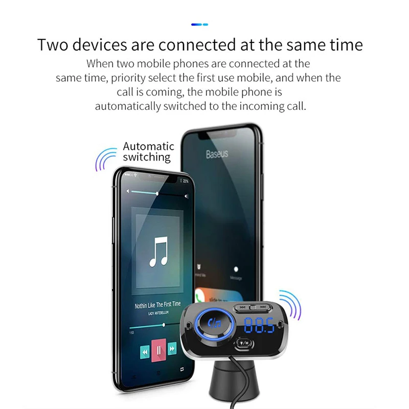 Tanie SRUIK samochodowy nadajnik FM Bluetooth 5.0 modulator FM USB samochodowy zestaw ładujący głośnomówiący wywołanie odtwarzacz muzyczny Night Vision LED Light