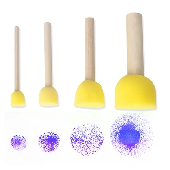 

4pcs Kids Painting Brush Creative Wooden Handle Sponge Brush Mushroom Stick Kindergarten Painting Tool Students Art Supplies