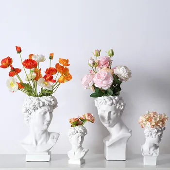 

1PCS MODERN NORDIC CREATIVE PORTRAIT VASE HUMAN HEAD ORNAMENTS RESIN DAVID VENUS VASE HOME DECORATION ACCESSORIES R5214