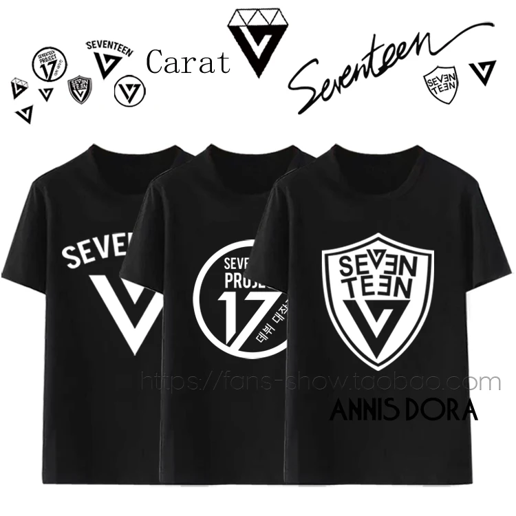 Футболка с логотипом Seventeen 17 разновидностей треугольник бриллиант черный цвет на