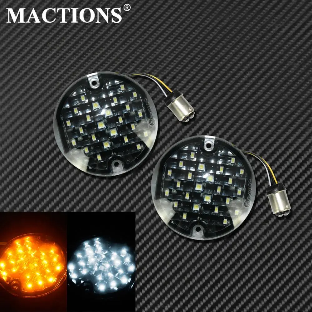 1157 LED Turn Signal Inserts 3-1/4 Flat Somked lens Yellow White Flasher Lamp For Harley Touring Road King Trike Electra Softail |