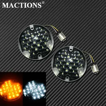 

1157 LED Turn Signal Inserts 3-1/4 Flat Somked lens Yellow White Flasher Lamp For Harley Touring Road King Trike Electra Softail