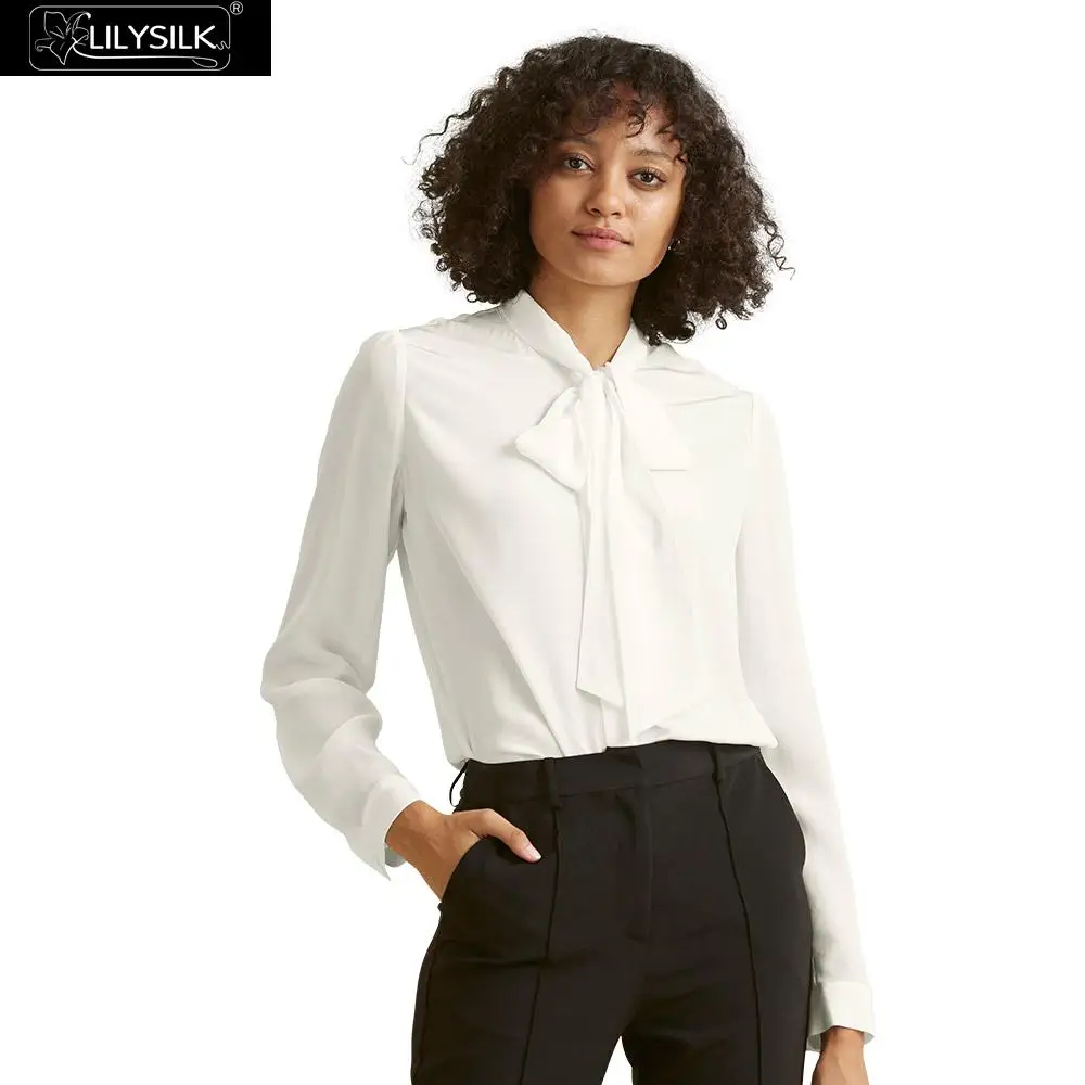 

LilySilk Blouse Silk Bow-Tie Neck Classic Women New Free Shipping