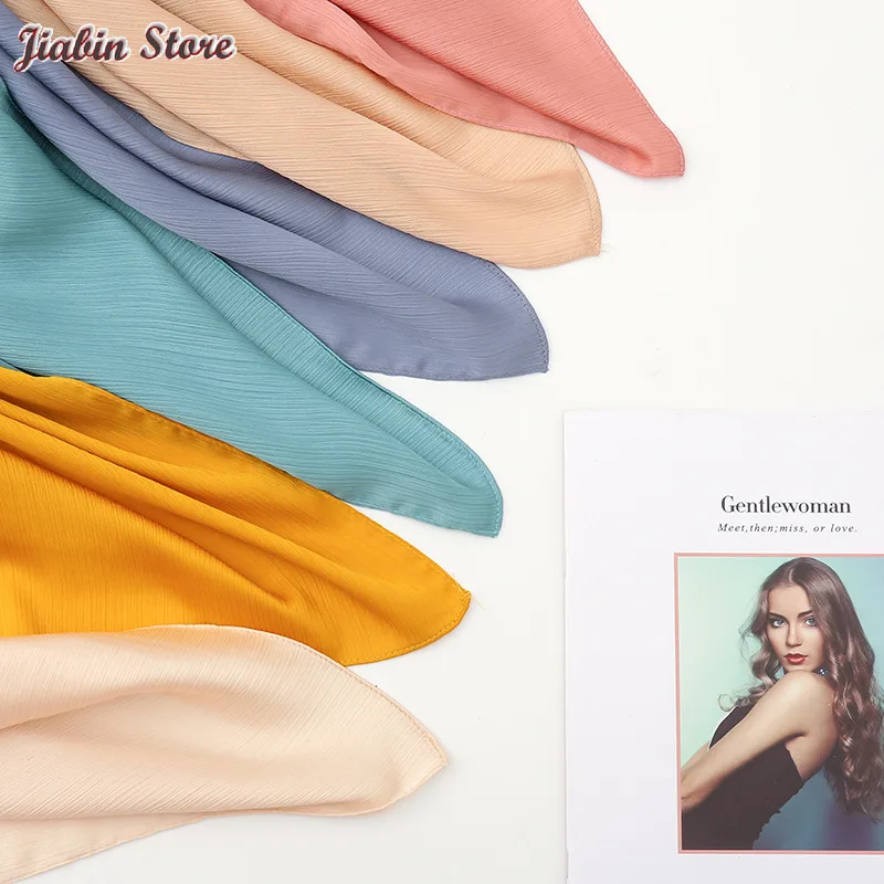 

Women Plain Satin Chiffon Crinkle Hijab Scarf Solid Color Polyester Shawl Wrinkle Scarves Muslim Headband Islam Turban Foulard