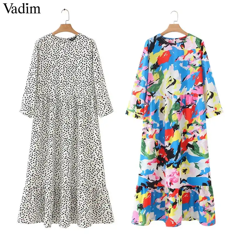 Vadim Женское Платье макси с принтом в горошек плиссированное платье с рукавом три четверти женские повседневные Прямые платья шикарные длин...