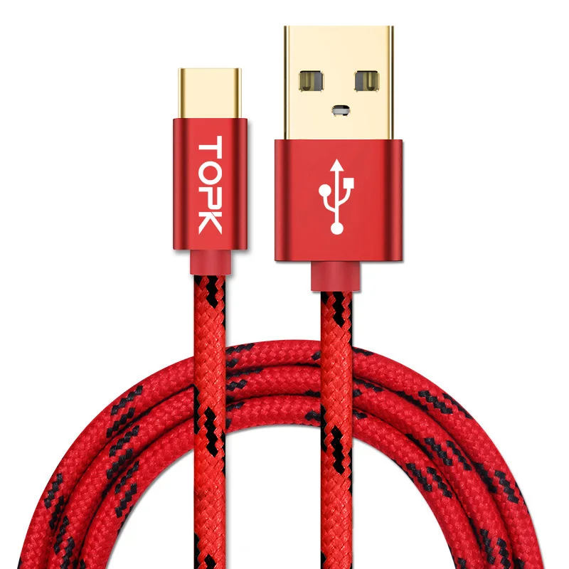 1 м 3A Быстрая зарядка Нейлон Плетеный позолоченный USB C Cell IPhone/Android зарядный кабель