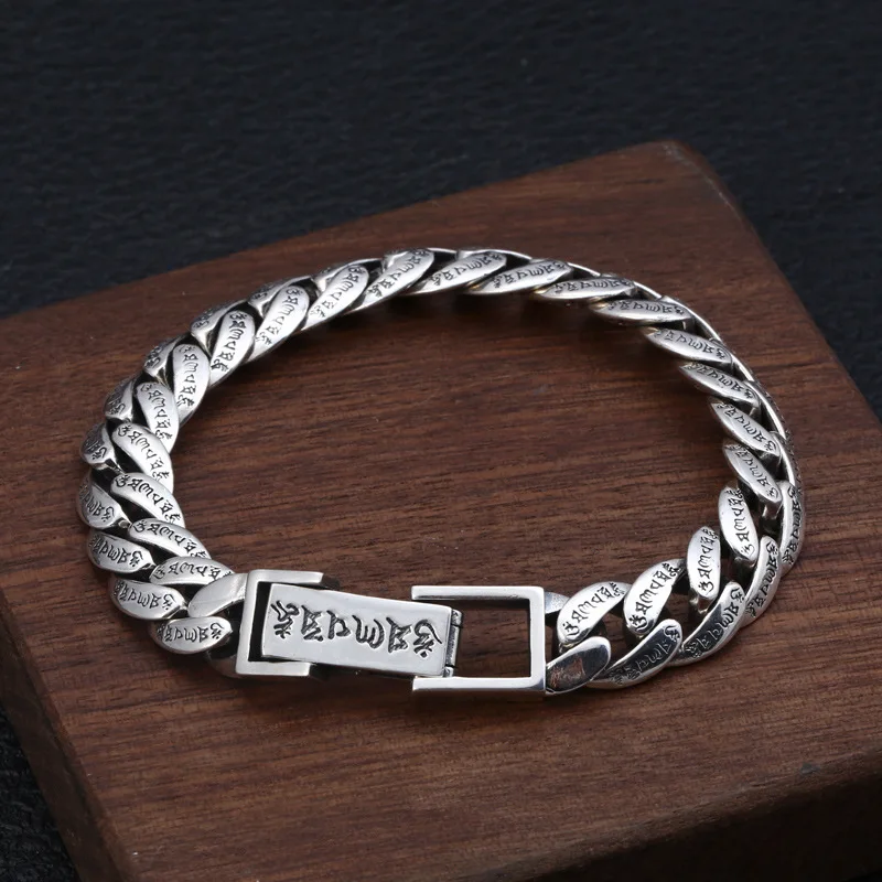 

S925 sterling silver bracelet jewelry six-word mantra fashion people fashion wild men's bracelet