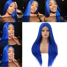 RONGDUOYI, ручная вязка, голубой парик, длинные прямые парики, без клея, термостойкие волокна, синтетические волосы на кружеве, парики для женщин, вечерние парики