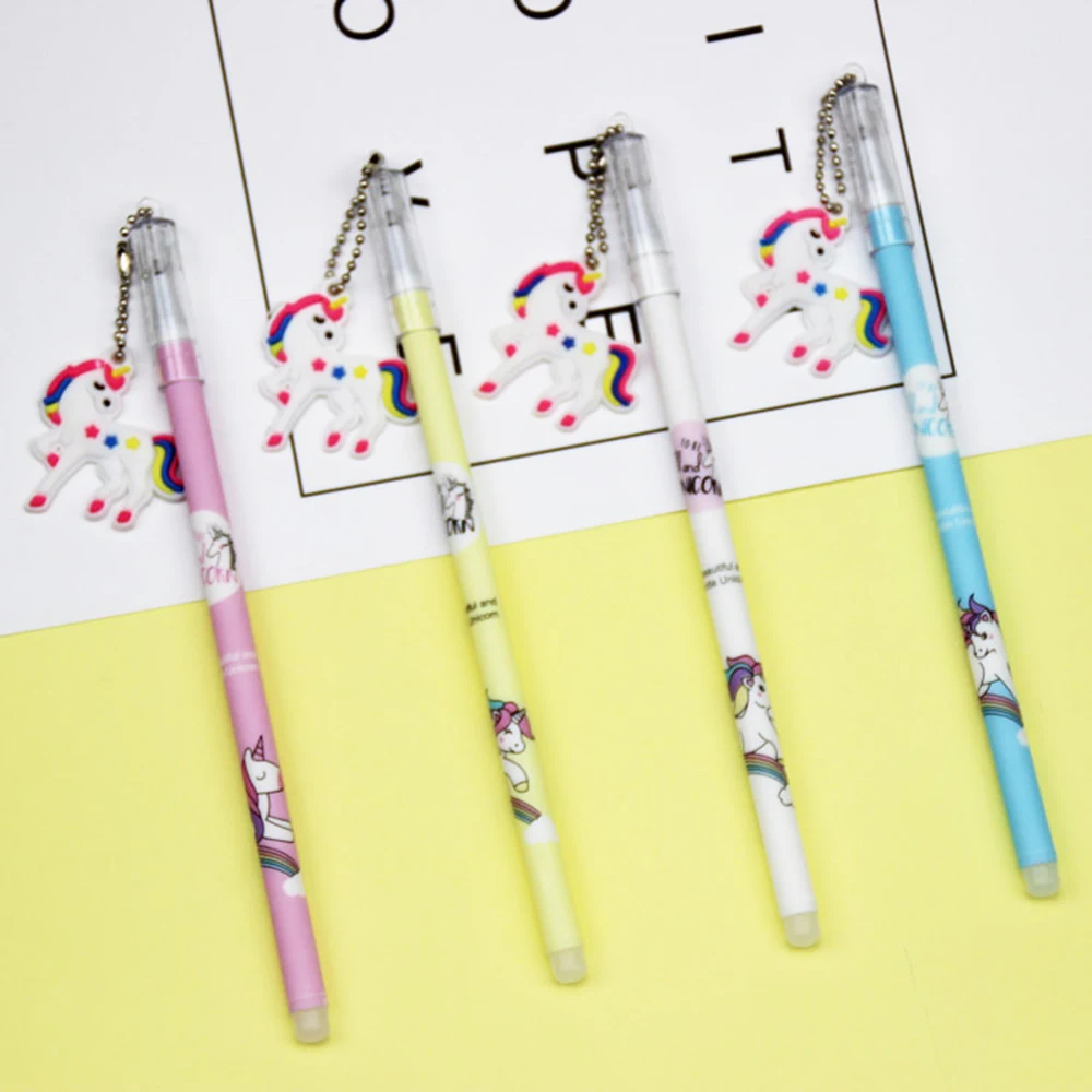 

4 Pcs/lot Creative Soft Cartoon Unicorn Pendant Erasable Gel Pen Refill Set School Writing Stationery 0.5mm