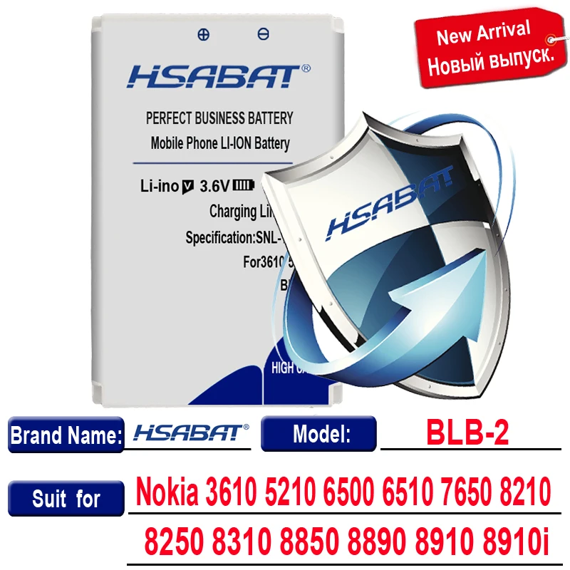 HSABAT 1350 мА/ч, BLB-2 Батарея для Nokia 3610 5210 6500 6510 7650 8210 8250 8310 8850 8890 8910 8910i