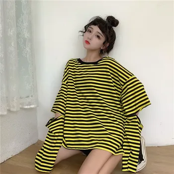 

Focal20 Streetwear Hit Color Stripe Hole Women Sweatshirt Crew Neck Loose Women Tracksuit Autumn Color Block Lady Pullovers