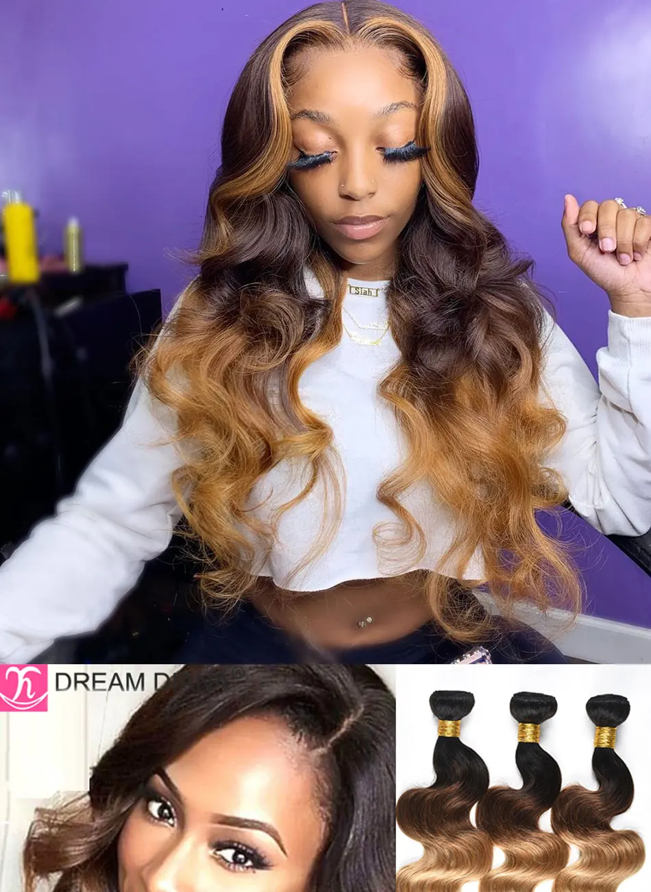 #27 ombre pacotes de cabelo brasileiro com