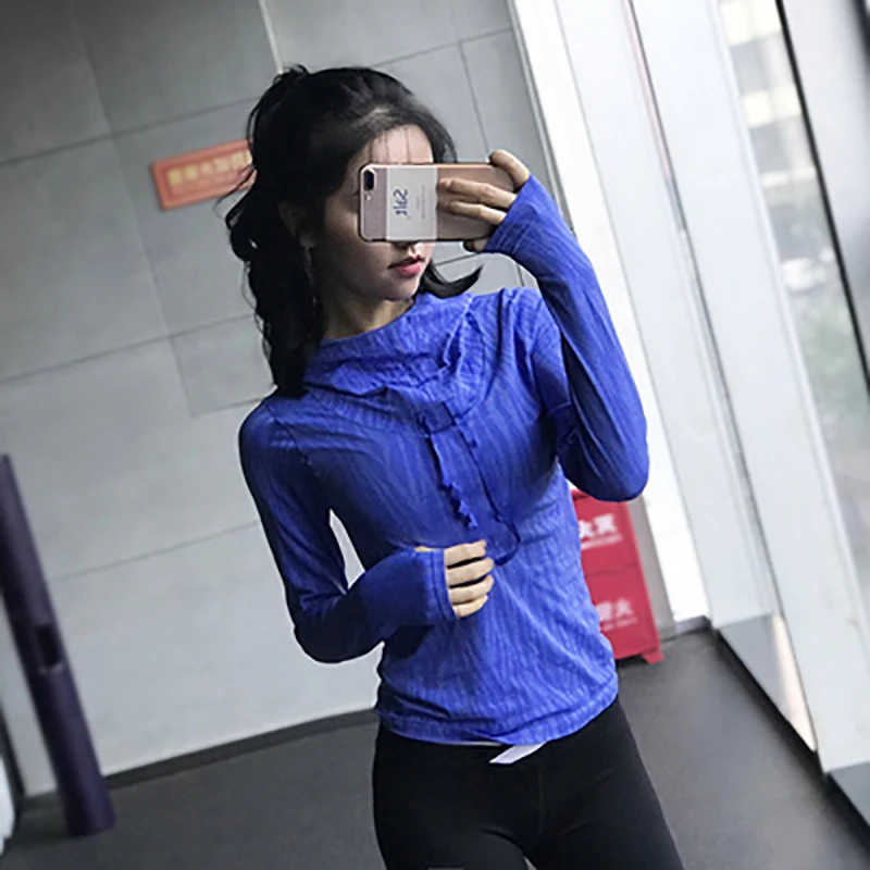 Blue SALSPOR Фитнес Женская спортивная одежда с длинным рукавом Одежда для тренажерного зала Осенняя Спортивная Толстовка для бега и тренировок теплая одежда для активного отдыха - Цвет: Blue