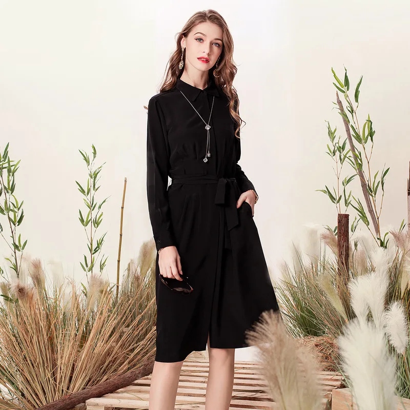 Zwarte echte zijde jurken vrouwen natuurlijke zijde 2019 hoge kwaliteit meisjes werk boho jurk elegante plus size lange mouwen gratis schip Zwarte echte zijde jurken vrouwen natuurlijke zijde 2019 hoge kwaliteit meisjes werk boho jurk elegante plus size lange mouwen gratis schip